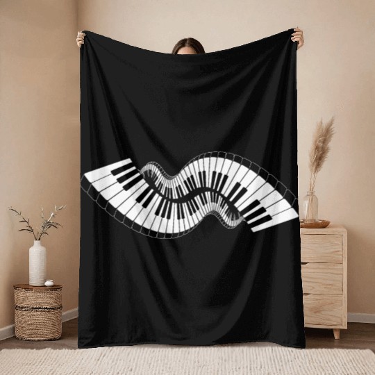 Piano Keyboard Waves Throw Blankets