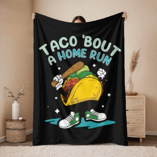 Taco Mexican Food Baseball Card Baseball Player Throw Blankets