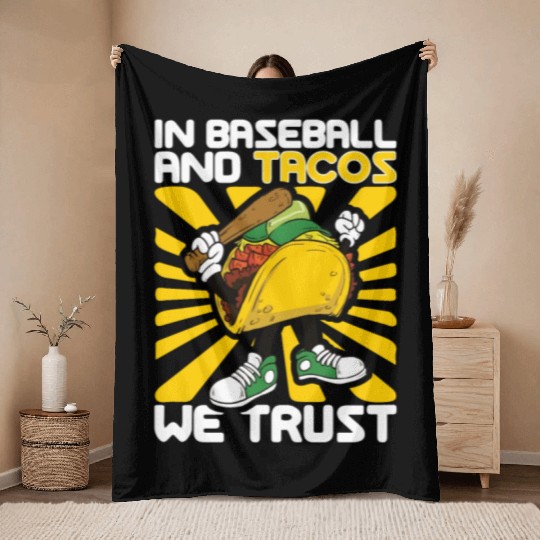 Taco Mexican Food Baseball Card Baseball Player Throw Blankets
