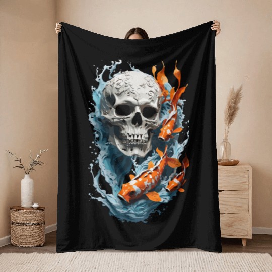 Carp and Skull Throw Blankets