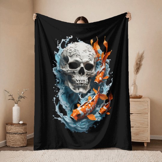Carp and Skull Throw Blankets