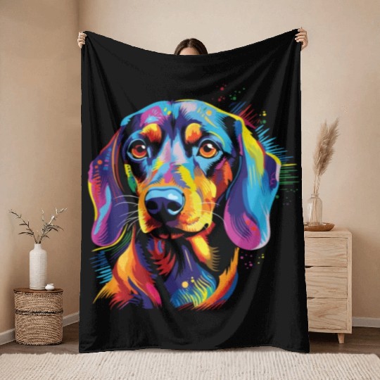 Watercolor Colorful Dachshund Throw Blankets
