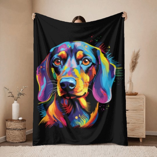 Watercolor Colorful Dachshund Throw Blankets
