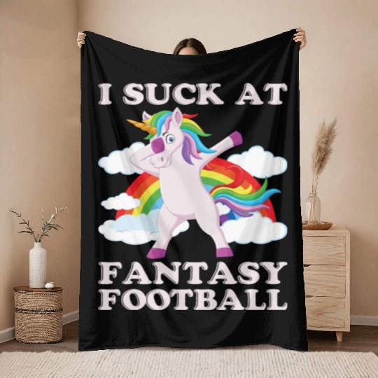 I suck at fantasy football dabbing unicorn funny Throw Blankets