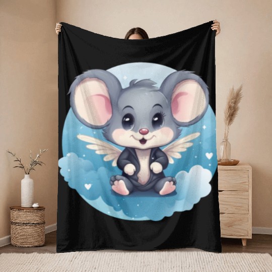 Mouse Angel Wings Rat Throw Blankets