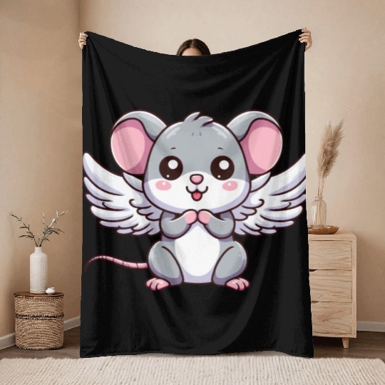 Mouse Angel Wings Throw Blankets
