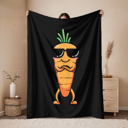 Carrot Emoticon Vegetable Vegan Vegetarian Throw Blankets