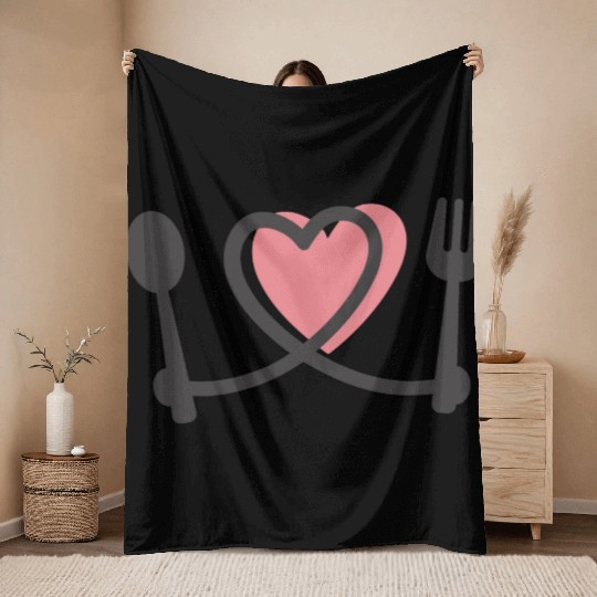 Cooking fork and spoon with heart Throw Blankets
