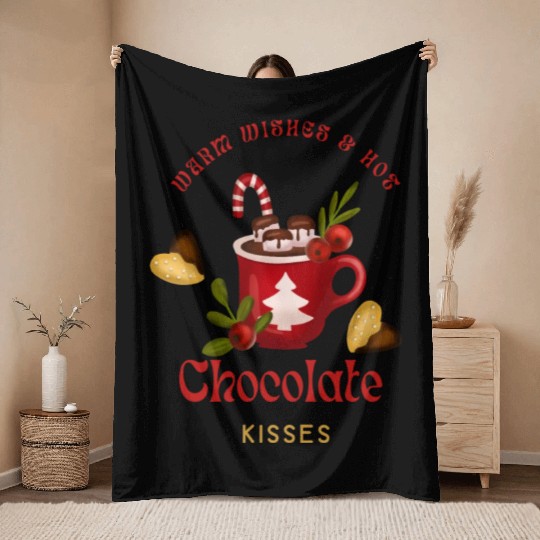 Merry Christmas Warm Wishes and Hot Chocolate Throw Blankets