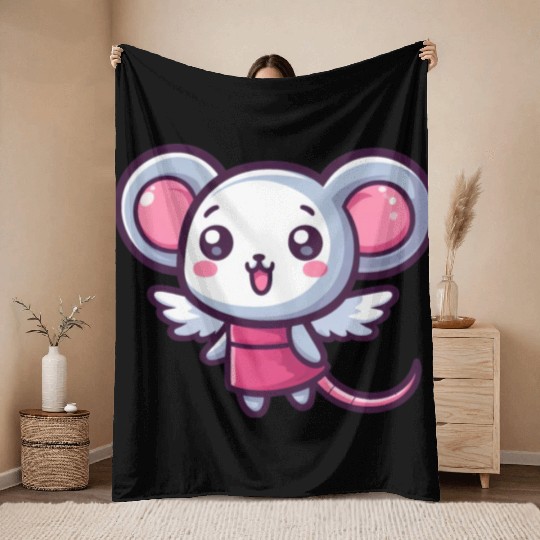 Heavenly Mouse: A Little Angel with Wings Throw Blankets