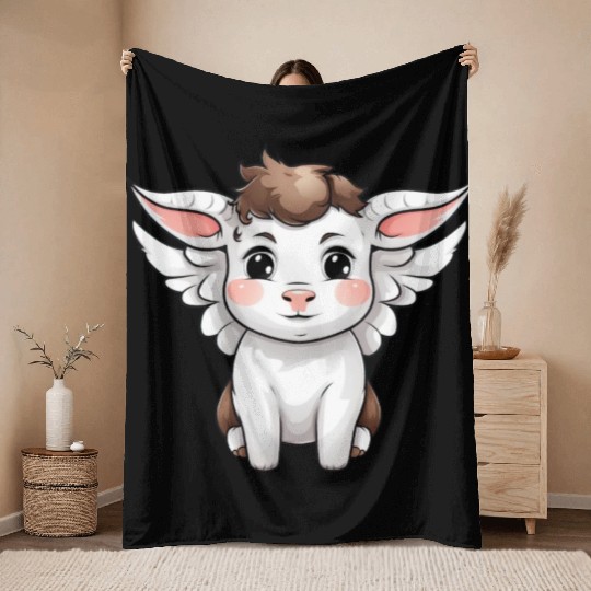 Heavenly Bond: Cow & Calf with Angel Wings Throw Blankets
