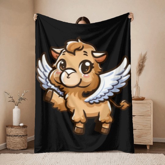 Angel Camel: Heavenly Comic Style Throw Blankets