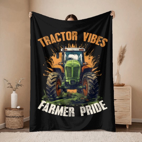 Tractor Vibes Farmer Pride Agriculture Gift Throw Blankets