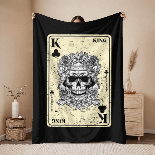 King of Clubs Poker Card Game Gothic Horror Throw Blankets