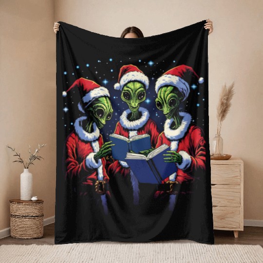 Alien Christmas Carolers Throw Blankets