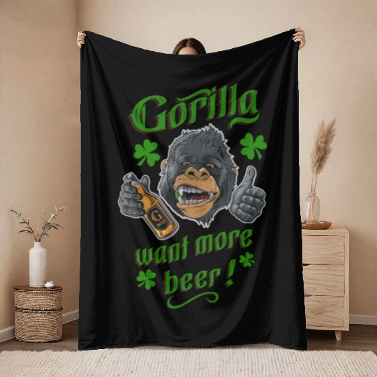 Saint Patrick's Day - Gorilla Want More Beer Throw Blankets