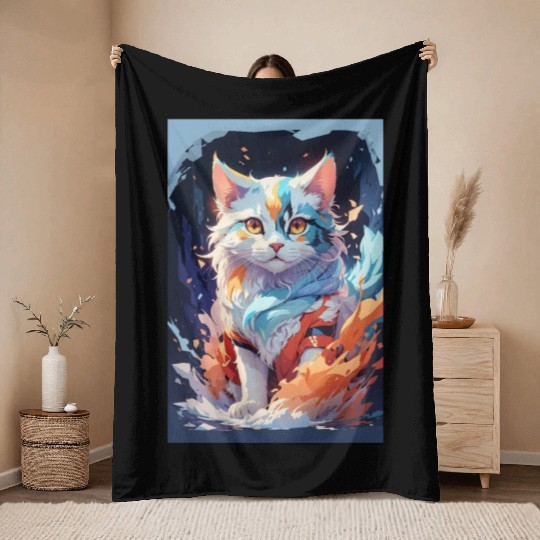 Cute Crystal Fantasy Cat Design Throw Blankets