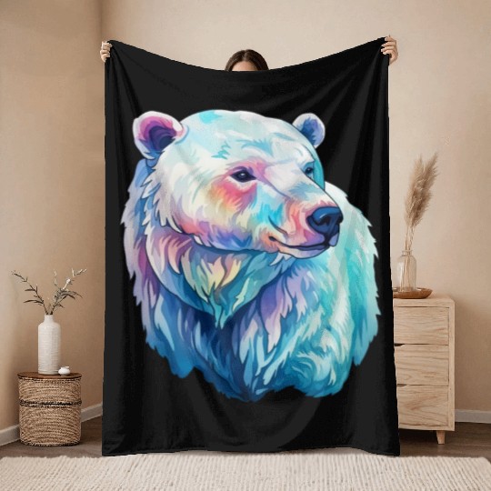 Polar Bear Roar in Winter Wonderland Watercolor Throw Blankets