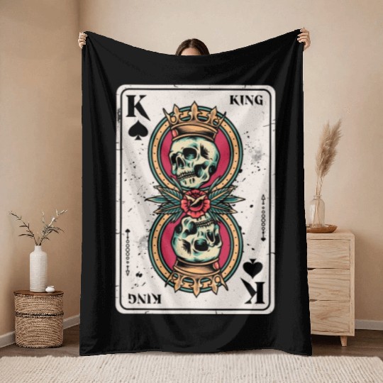 King on Spades Horror Halloween Card Game Creepy Throw Blankets