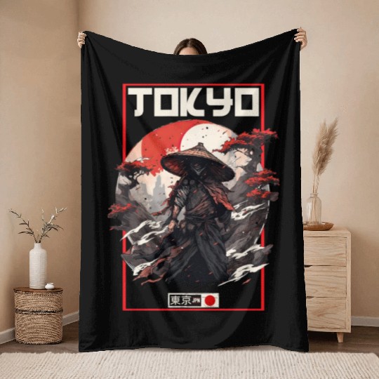 Asia 80s Japanese Retro Samurais Samurai Throw Blankets