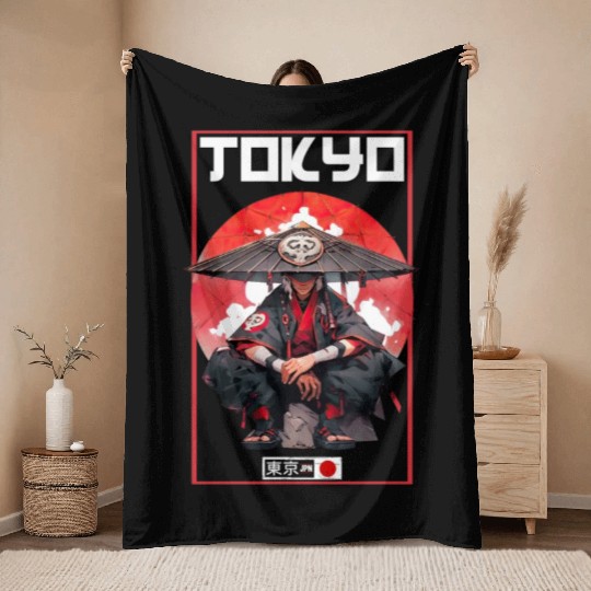 Asia 80s Japanese Retro Samurais Samurai Throw Blankets