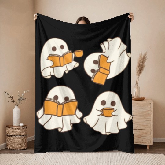 Halloween teacher ghost reading Throw Blankets