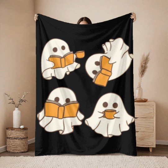 Halloween teacher ghost reading Throw Blankets