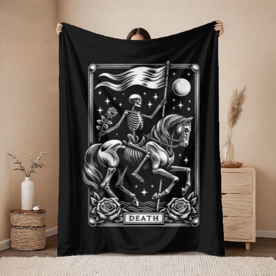 Death Tarot Card Horror Design Throw Blankets
