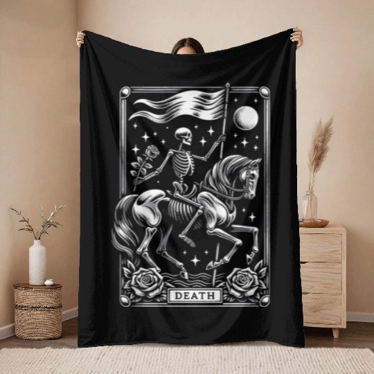 Death Tarot Card Horror Design Throw Blankets