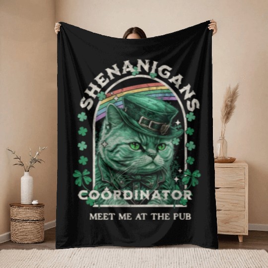 Funny Irish Beer Loving Cat Throw Blankets