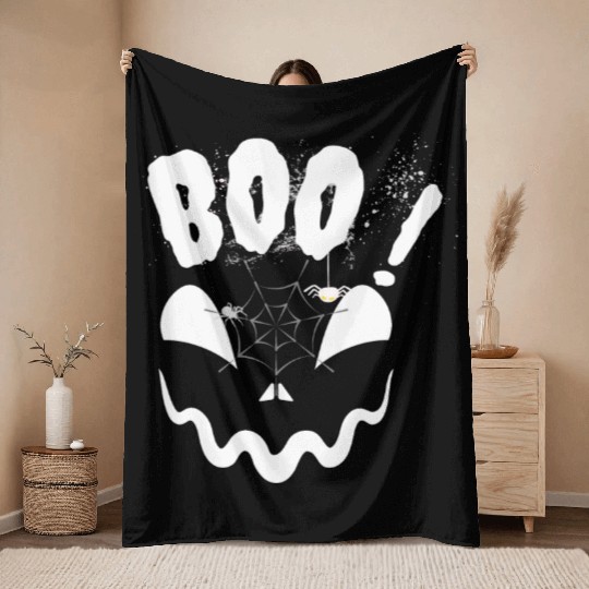 Boo Halloween day Throw Blankets