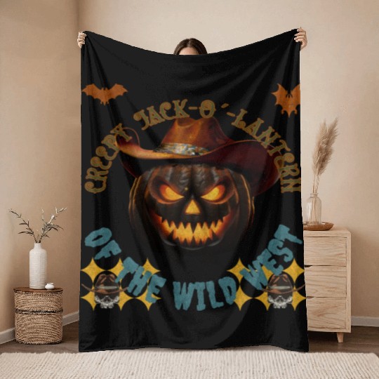 Creepy Jack o Lantern of the Wild West Throw Blankets