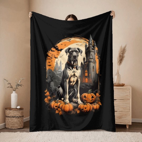 A Great Dane Halloween Adventure Throw Blankets