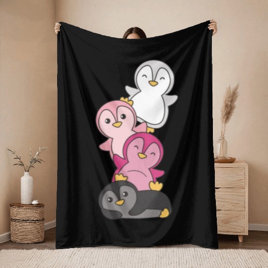 Transfem Flag Pride Lgbtq Cute Penguin Throw Blankets