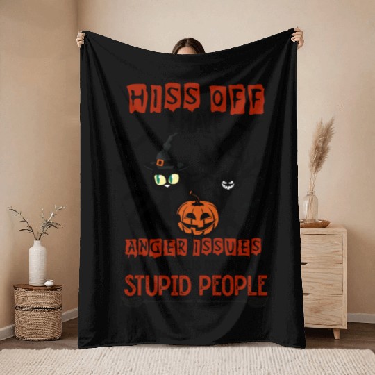 Halloween Cat Pumpkin Spooky Throw Blankets