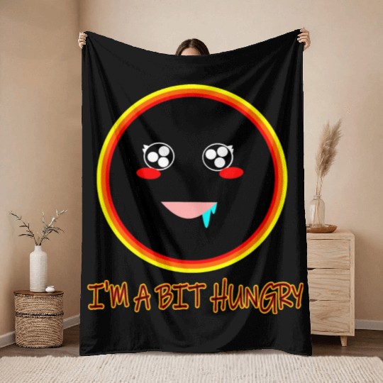 Hungry Black Hole Cute Kawaii Doodle Illustration Throw Blankets
