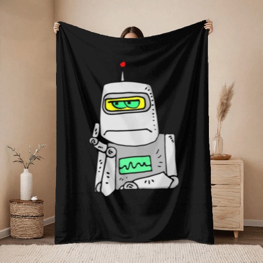 Interested Robot Funny Moody Bored Cartoon Joke Throw Blankets