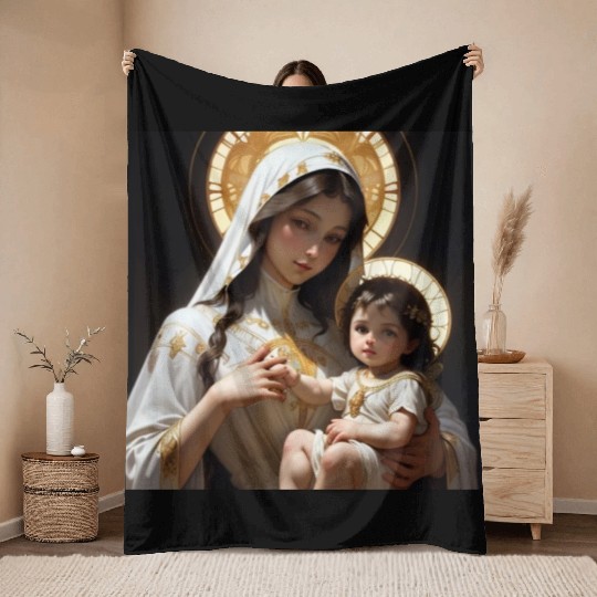 Beautiful Mother Mary and Baby Jesus Throw Blankets