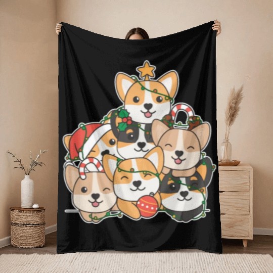 Corgi Christmas Tree Funny Animal Christmas Throw Blankets