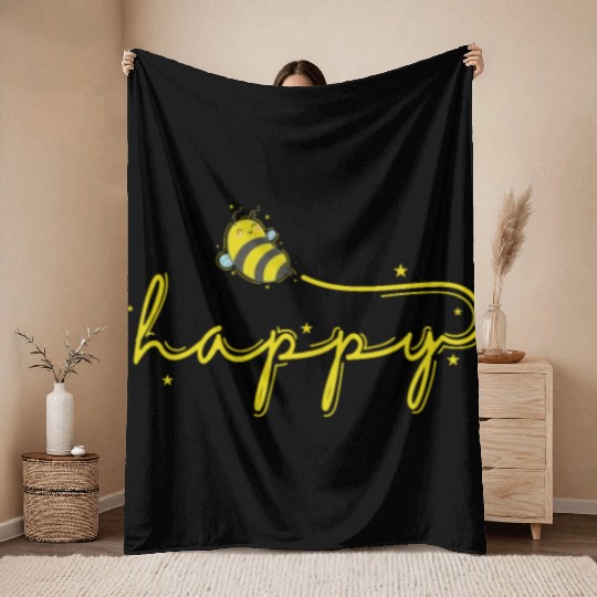 Happy Bee Animals Nature Beekeeper Throw Blankets