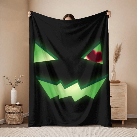 Glowing Green See-Through Jack-O-Lantern w/ Heart Throw Blankets