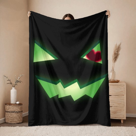 Glowing Green See-Through Jack-O-Lantern w/ Heart Throw Blankets