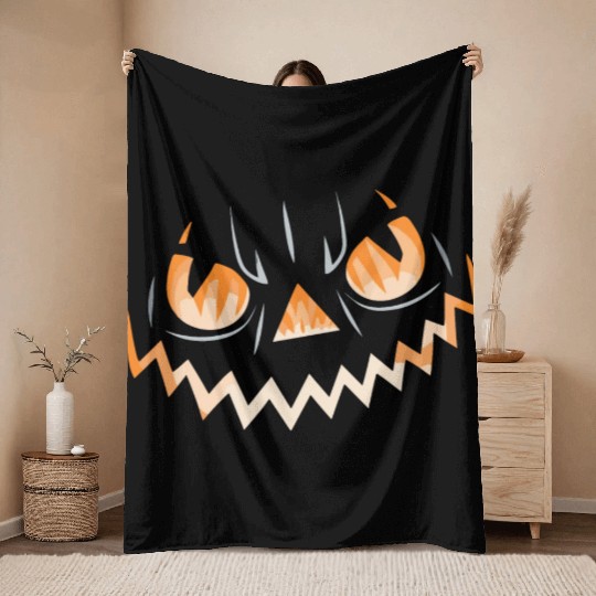 Creepy Jack o Lantern Carved Halloween Pumpkin Throw Blankets