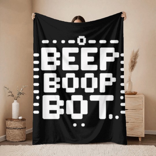 Beep Boop Bot - Retro 8-bit Robot Typography Throw Blankets
