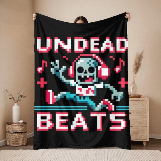 Undead Beats - 8-bit Zombie Groove Throw Blankets