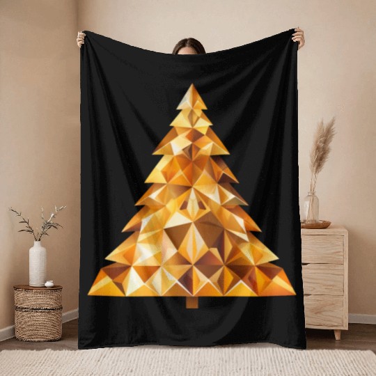 Golden festive shine: radiant Christmas tree Throw Blankets