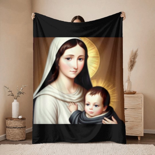 Mother Mary and Baby Jesus Throw Blankets