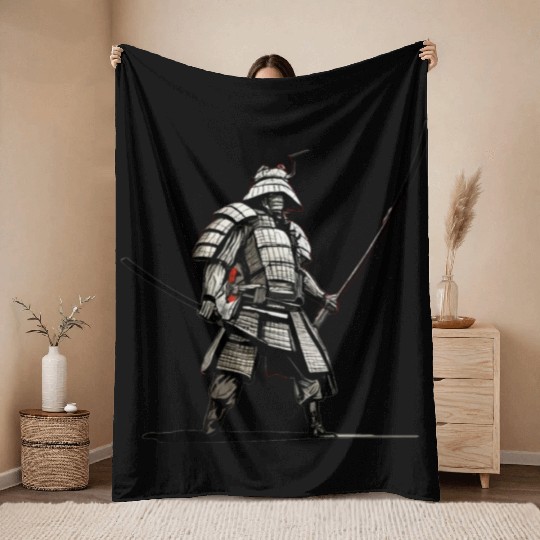 samurai black Throw Blankets