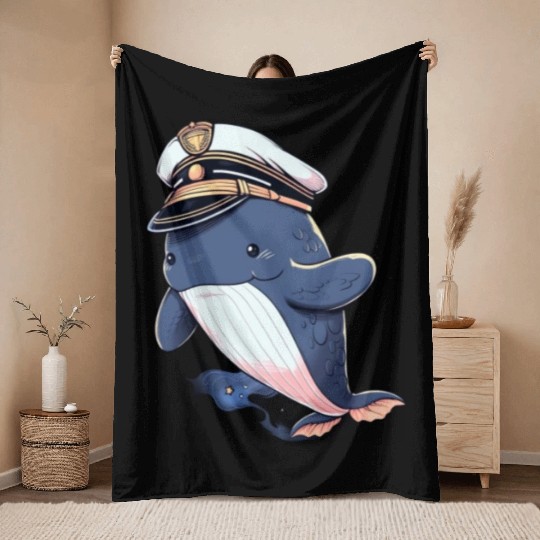 Whale Sailor Cap Boat Captain Cap Boating Whale Throw Blankets
