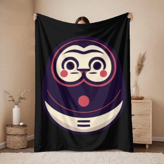 Kawaii Cat Face Daruma Doll Throw Blankets
